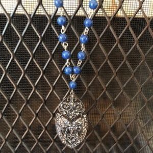 K.Amato Vintage-Inspired Fashion Beaded Pendant Necklace in Blue/Silver